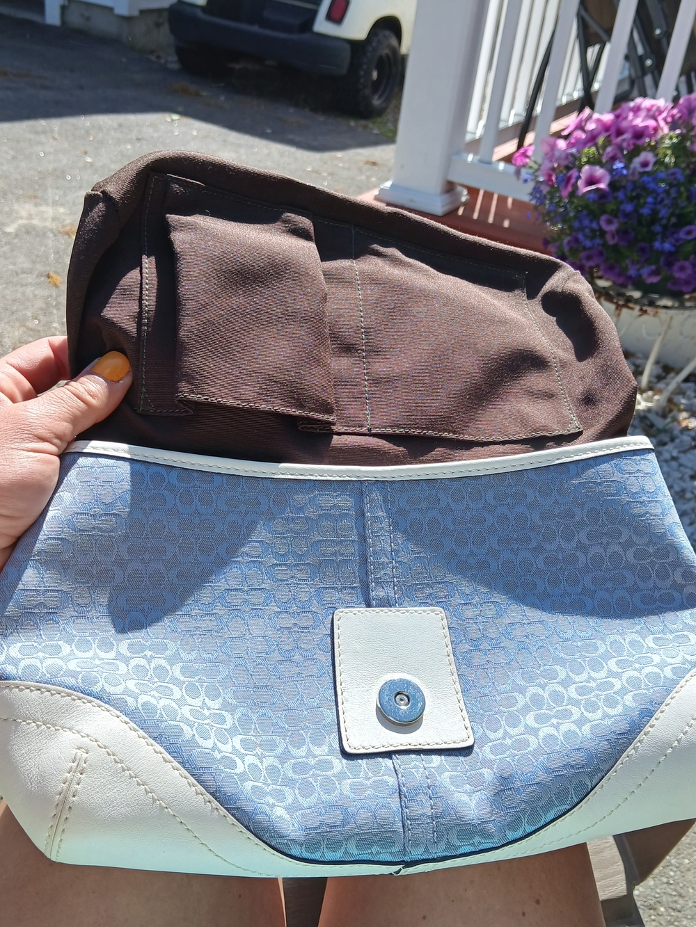 Coach Hard To Find "C" Authentic Sky Blue Signature C Jacquard Hand Bag - Picture 15 of 15
